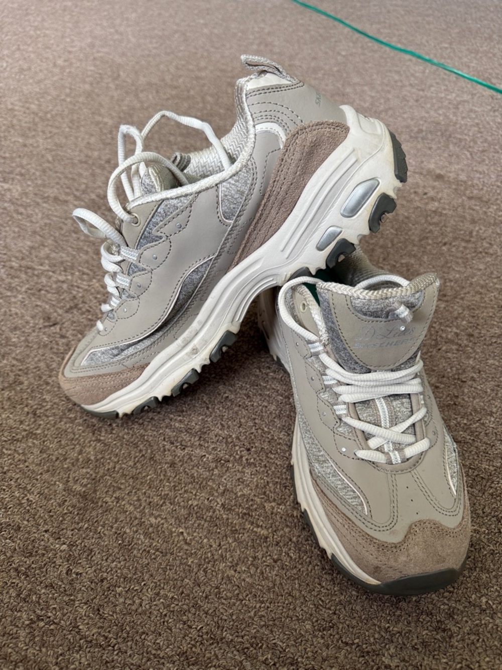 Skechers Women's Taupe and Light Gray Lace-Up Walking Sneakers